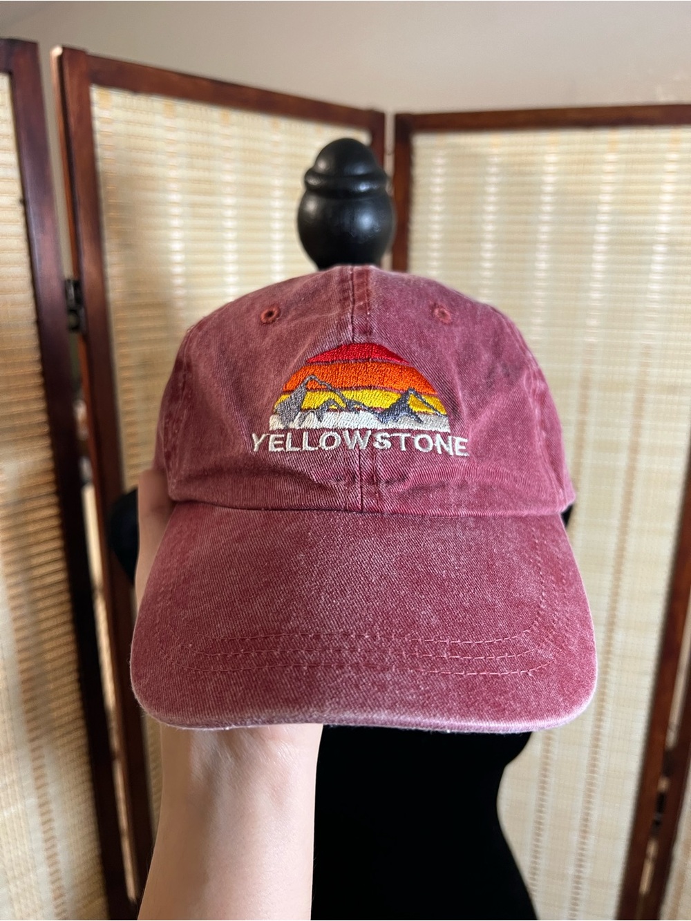 Yellowstone Sunset Mountain Embroidered Vintage Style Dad Hat/Baseball Cap ⛰️